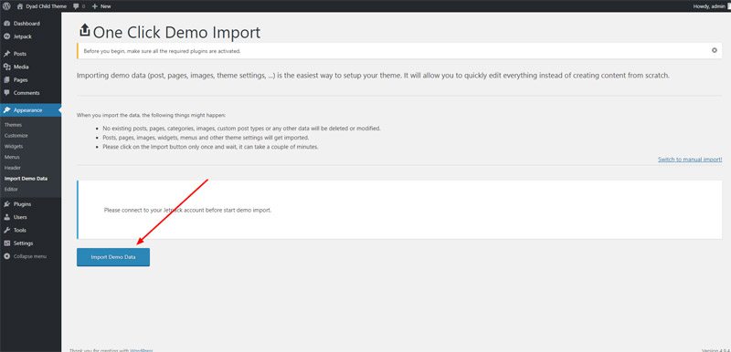 Dyad WordPress Child Theme with One Click Demo Import Feature Setup Guide