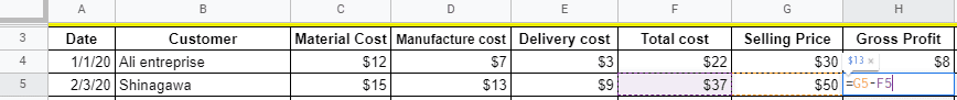 Gross profit calculation with Google Sheets