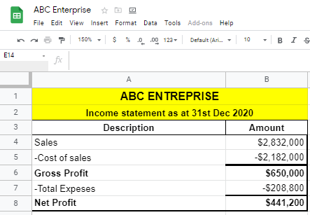 Making Income statement in Google Sheets