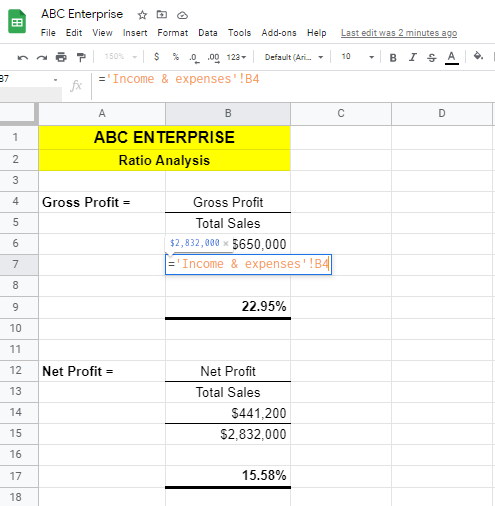 Ratio Analysis with Google Sheets