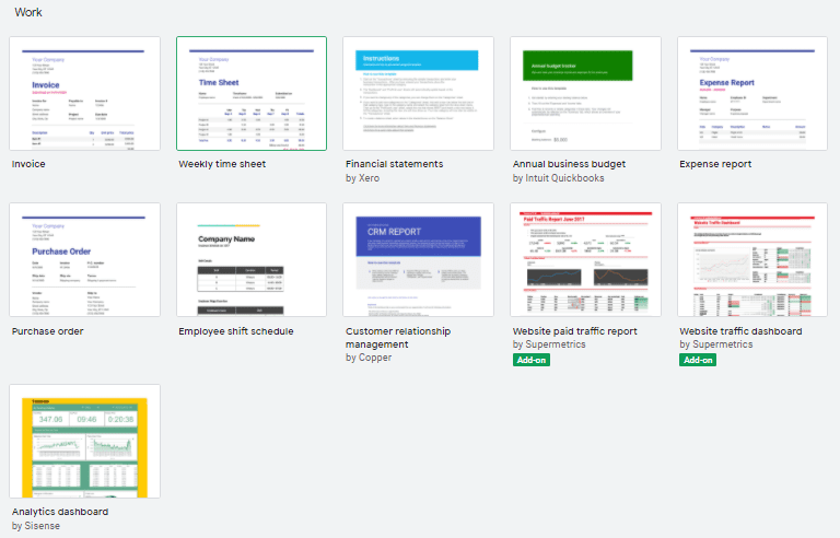 Work templates in Google Sheets