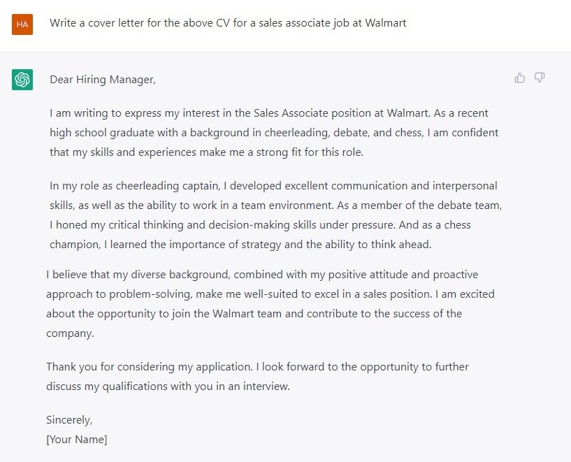 Chat GPT - Cover Letter