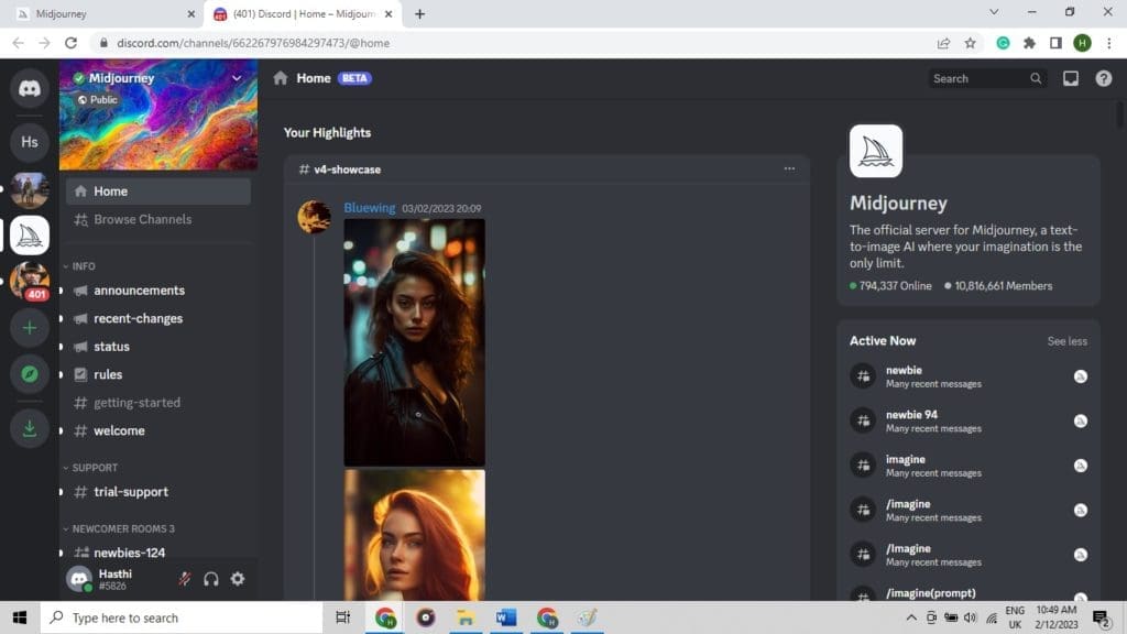 Midjourney Discord Interface